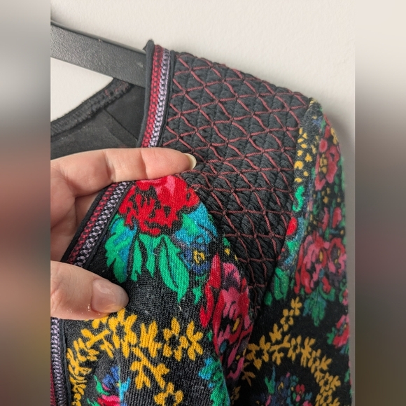 Free People black and floral print A-line V-neck mini dress - size M - Picture 6 of 6